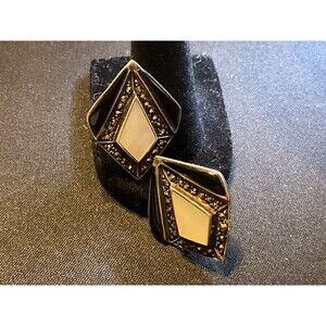 925 Sterling Silver SU MOP and Onyx Marcasite Post Earrings